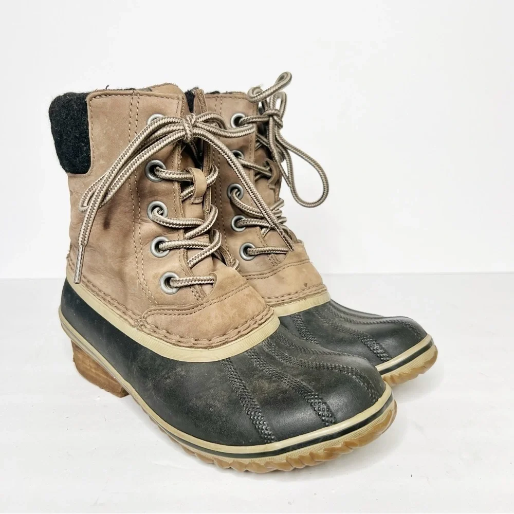 Sorel Slimpack III Lace Snow Boot Winter Insulated Tan Leather Size 7.5 Women’s